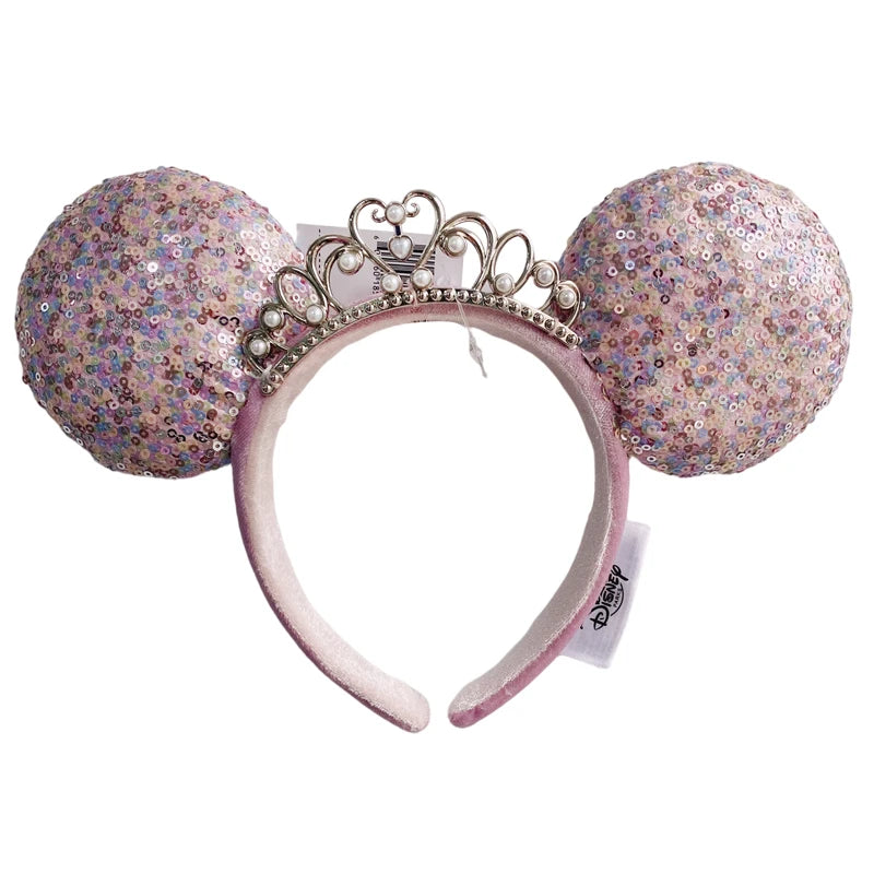 Minnie Mouse Ear Headband For Women Disneyland Headband Mickey Adult/Child Ears Leather Plush Sequin Cosplay Girls Accessories