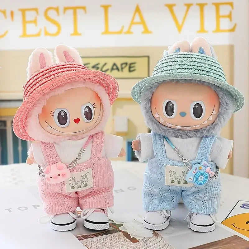 For 17cm Ropa Labubu v1/v2/v3 cloth Doll T-Shirt Overalls Pants Set Baby Clothes and 10cm cotton Doll Clothes Skirt