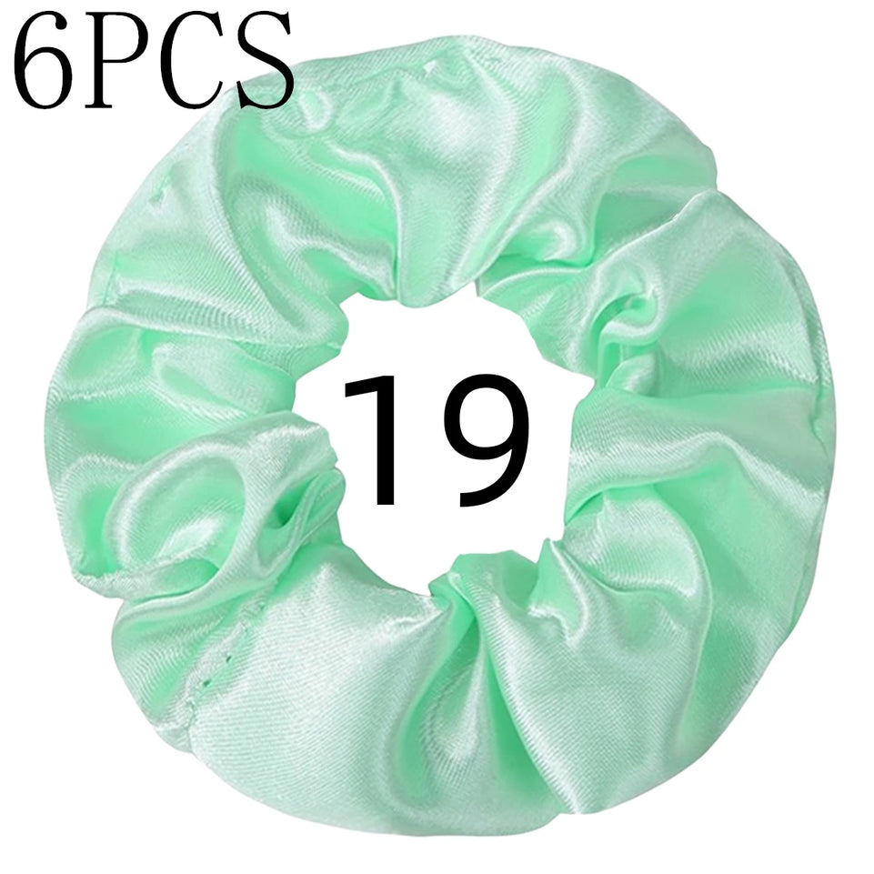 6pcs/lot Hair Scrunchies Bands Scrunchy Ties Ropes Ponytail Holder for Women or Girls Accessories Satin Headwear Solid 100 Color
