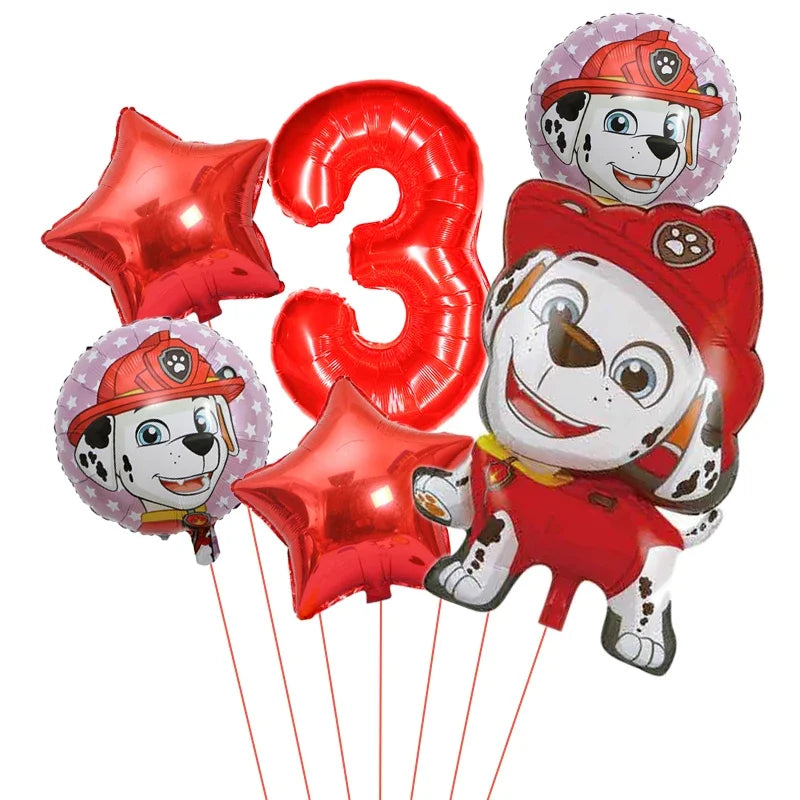 6pcs Cartoon Paw Patrol Theme Foil Balloon Number Balloon Childrens Birthday Party Decoration Baby Gift Party Chase Skye Balloon