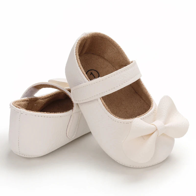 Baby Shoes Girls' Newborn White Series Forefoot Shoes PU Leather Flat Bottom Soft Sole Baby Shoes Bow Baby Princess Shoes