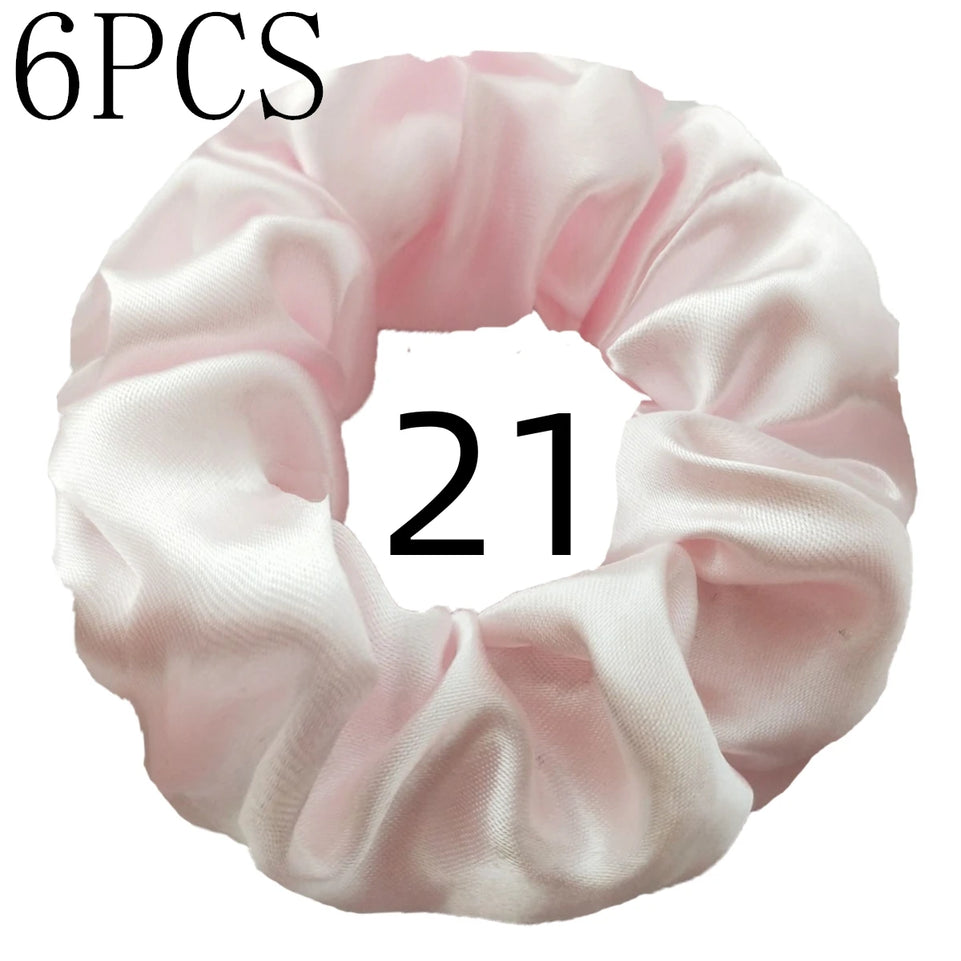 6pcs/lot Hair Scrunchies Bands Scrunchy Ties Ropes Ponytail Holder for Women or Girls Accessories Satin Headwear Solid 100 Color