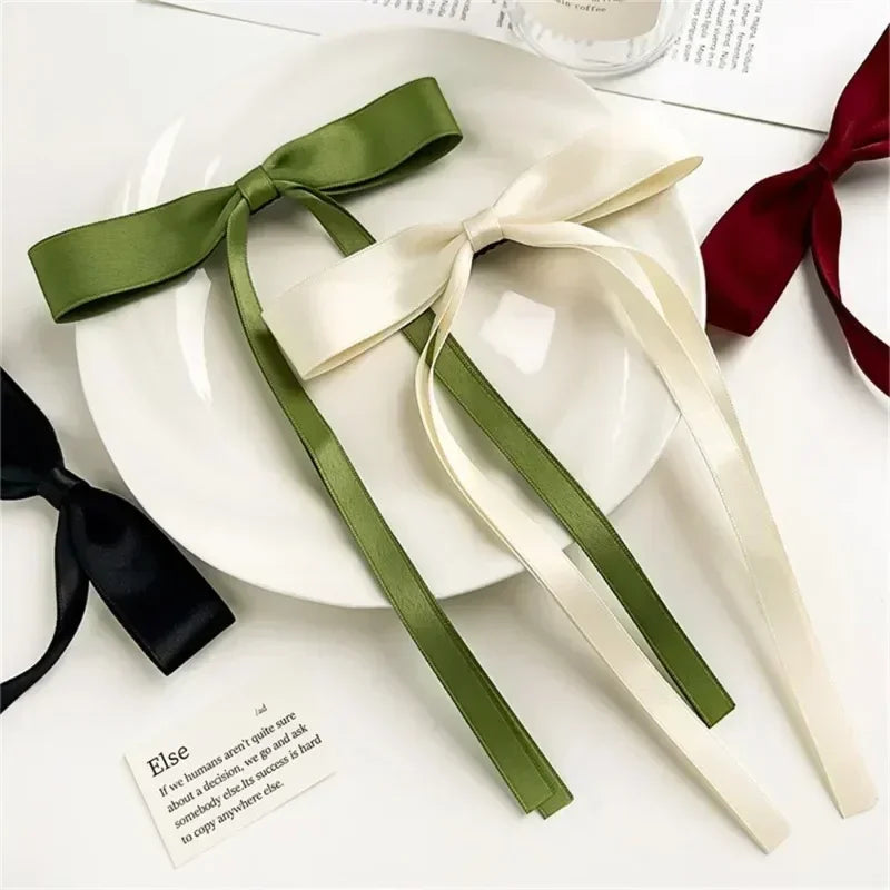 4/6/8 PCS Satin Ribbon Bows Hair Clip for Women Korean Sweat Long Tassel Tails BowKnot Barrettes Set Hairpin Girls Accessories