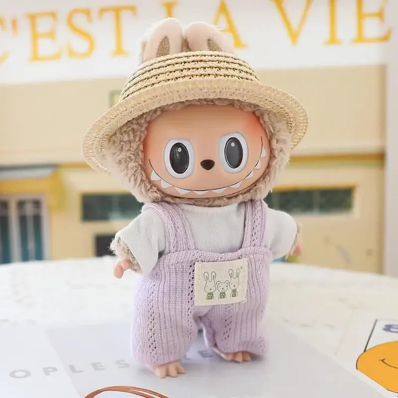 For 17cm Ropa Labubu v1/v2/v3 cloth Doll T-Shirt Overalls Pants Set Baby Clothes and 10cm cotton Doll Clothes Skirt