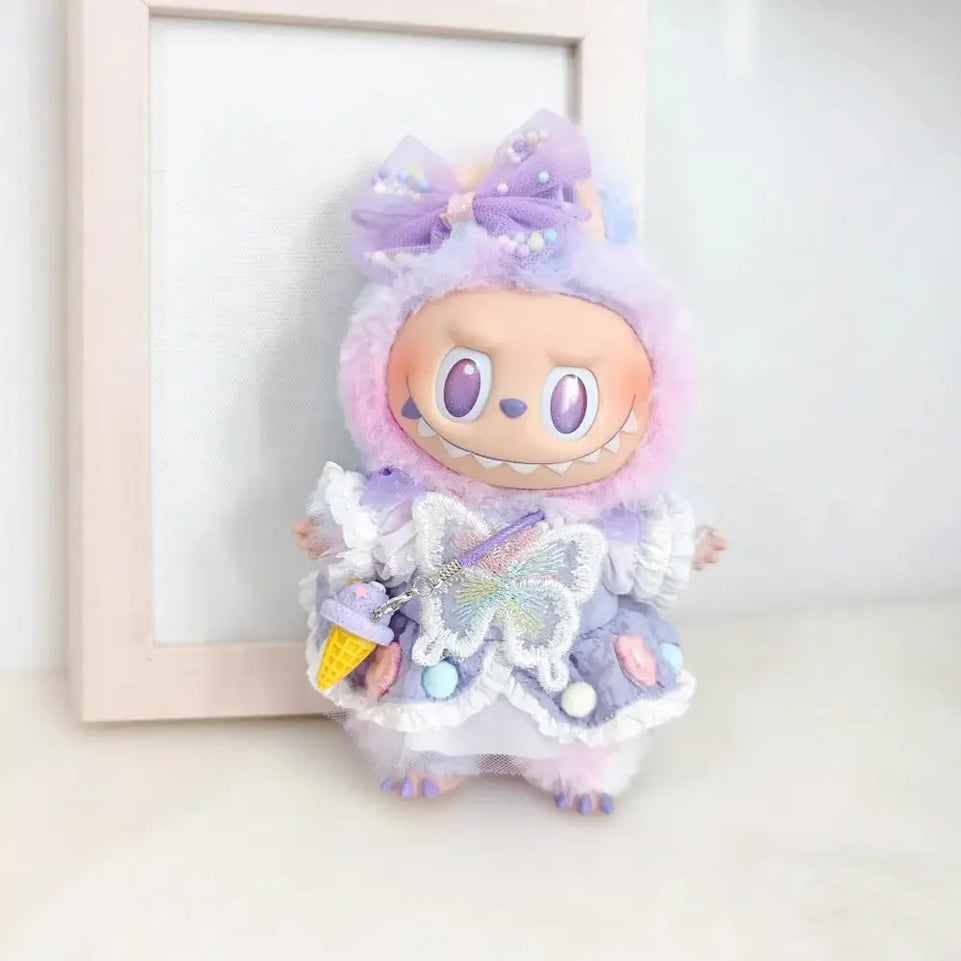 For Ropa labubu v1/v2/v3 pendant baby clothes labubu 3.0 lucky purple bow skirt Outfit Doll Accessories (No dolls)