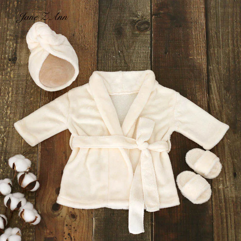 Baby bathrobe photo outfit set infant photography costume with hat robe slippers newborn shower towel dress for boys girls