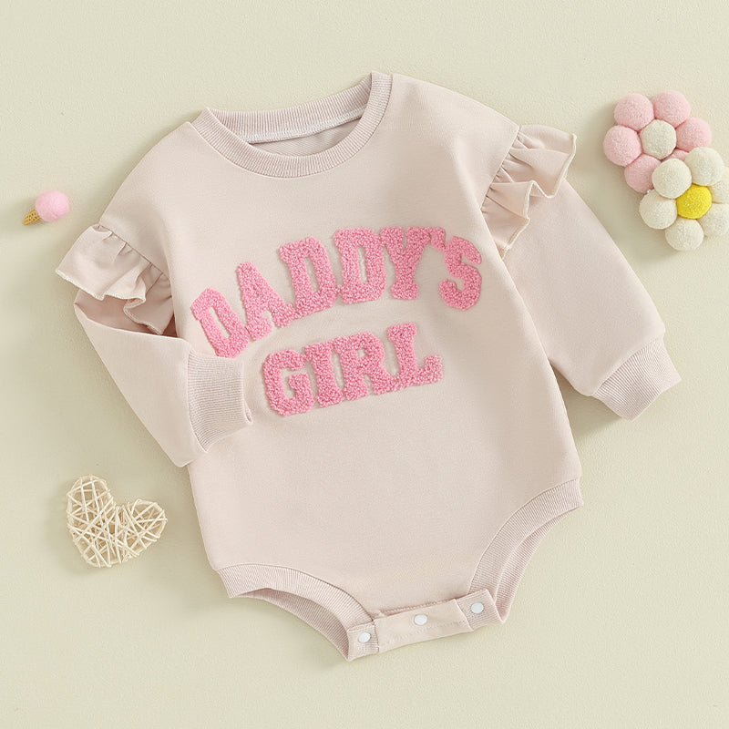 2023-10-05 Lioraitiin 0-18M Daddys Girls Newborn Baby Clothes Ruffle Long Sleeve Sweatshirt Bodysuit Infant Baby Girl Outfits