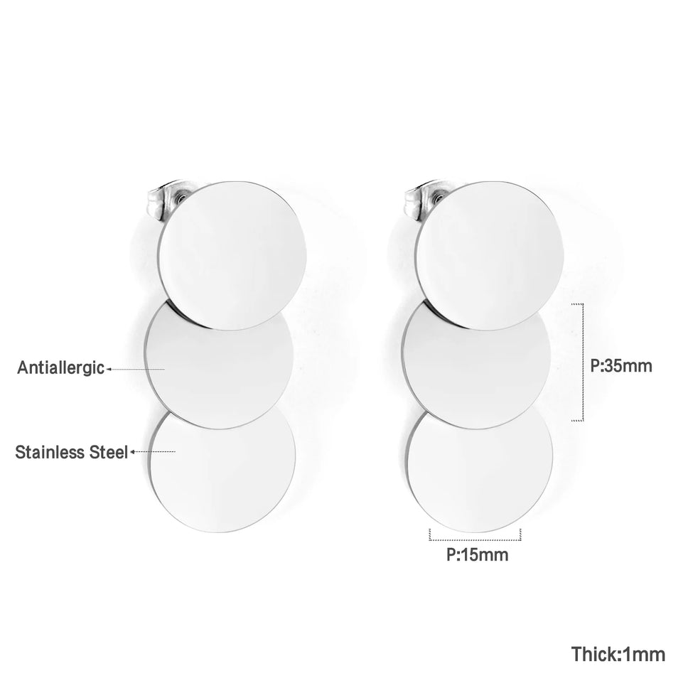 LUXUKISSKIDS Metal Stacked Geometric Dangle Stud Earrings Fashion Girls' Accessories Round Tassel Exaggerated Design Dailywear