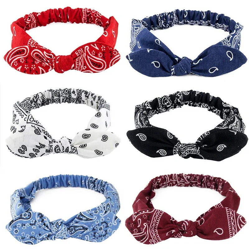 Paisley Bandana Hairbands Cute Rabbit Ear Turban Headwrap Hair Band Girls Accessories Fashion Top Knotted Bow Headband for Women