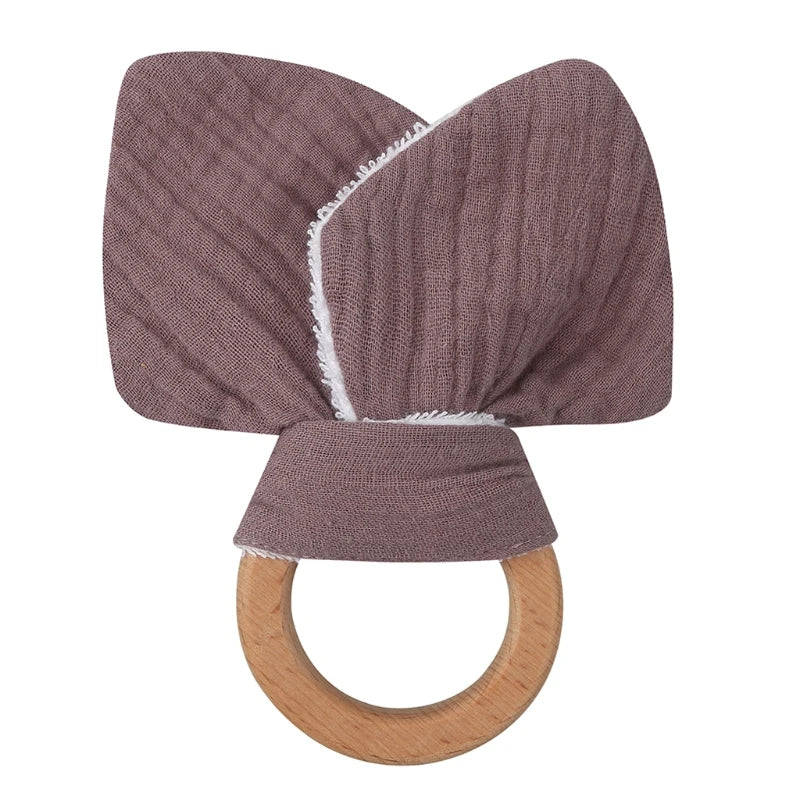 Soft Cotton Ears Teething Chewing Appease Toy Baby Natural Teether Ring Relief Teether