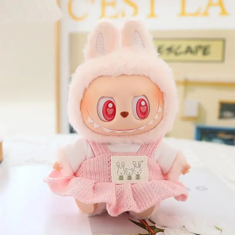 For 17cm Ropa Labubu v1/v2/v3 cloth Doll T-Shirt Overalls Pants Set Baby Clothes and 10cm cotton Doll Clothes Skirt