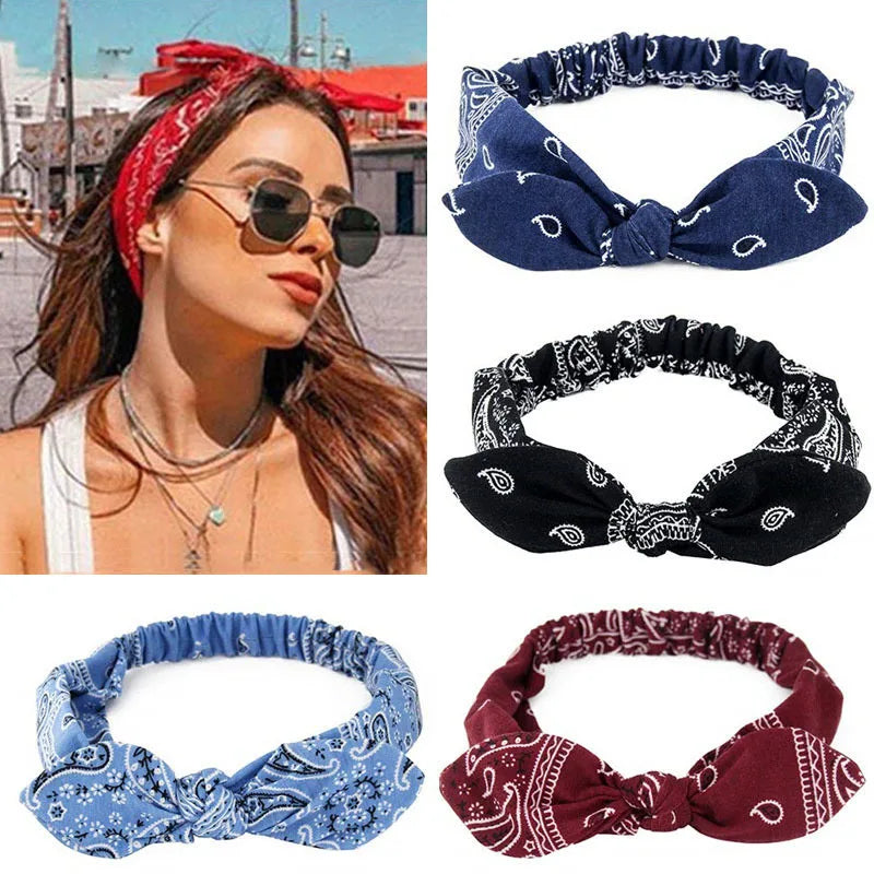 Paisley Bandana Hairbands Cute Rabbit Ear Turban Headwrap Hair Band Girls Accessories Fashion Top Knotted Bow Headband for Women