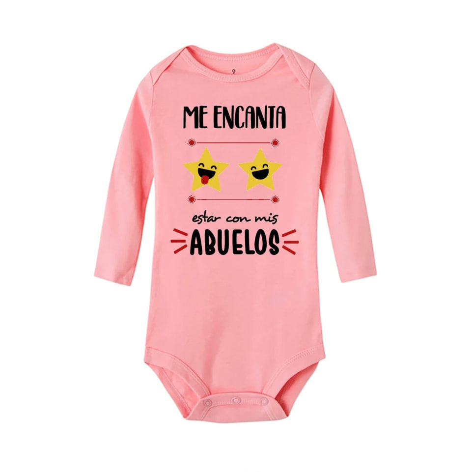 Baby Romper I Enjoy Being with My Grandparents Print Infant Bodysuit Toddler Long Sleeve Rompers Boy Girl Cute Clothes Baby Gift