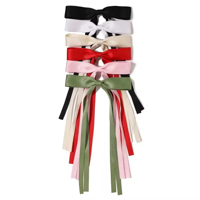 4/6/8 PCS Satin Ribbon Bows Hair Clip for Women Korean Sweat Long Tassel Tails BowKnot Barrettes Set Hairpin Girls Accessories