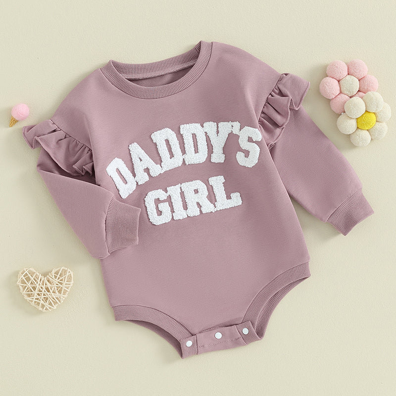 2023-10-05 Lioraitiin 0-18M Daddys Girls Newborn Baby Clothes Ruffle Long Sleeve Sweatshirt Bodysuit Infant Baby Girl Outfits