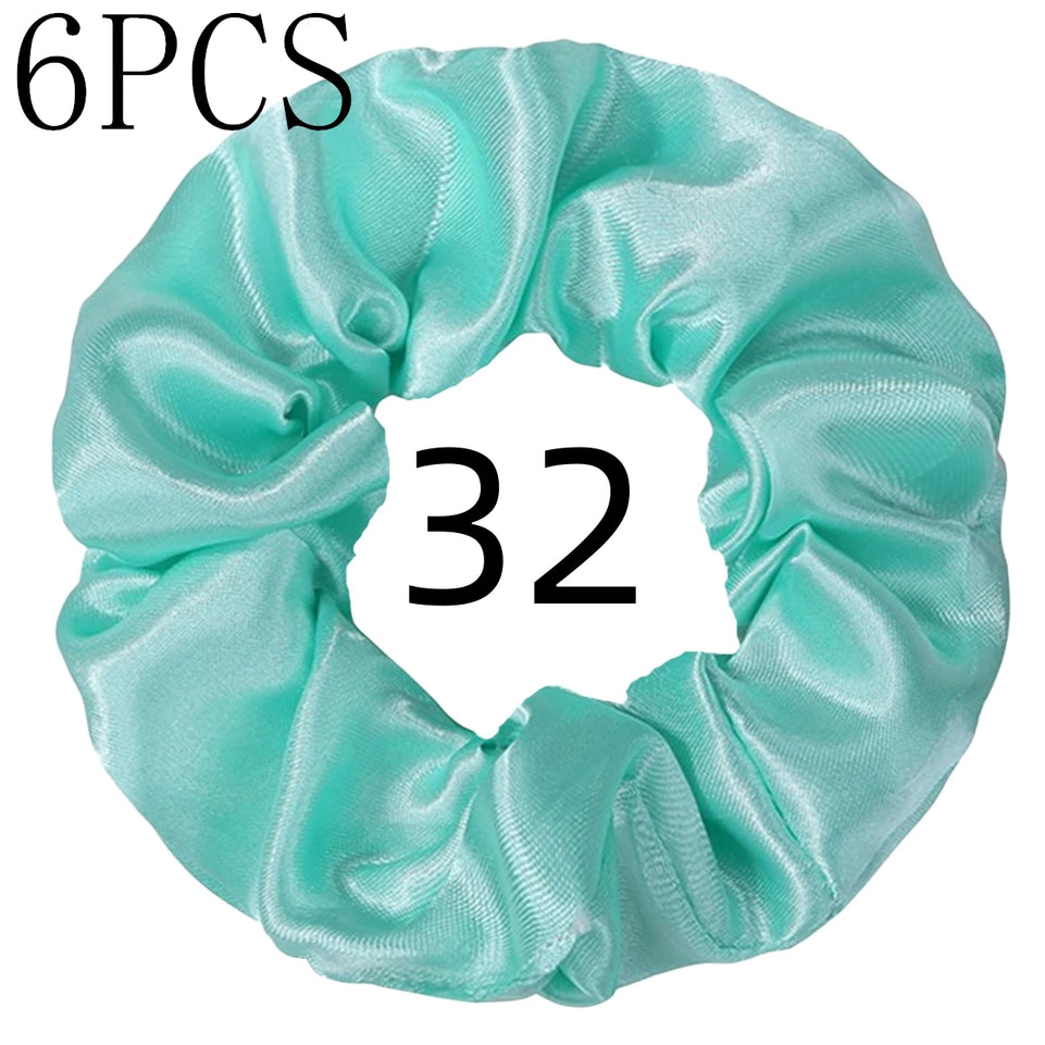 6pcs/lot Hair Scrunchies Bands Scrunchy Ties Ropes Ponytail Holder for Women or Girls Accessories Satin Headwear Solid 100 Color