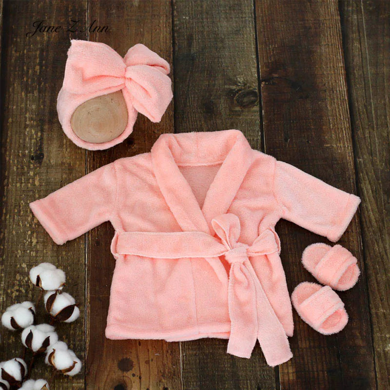 Baby bathrobe photo outfit set infant photography costume with hat robe slippers newborn shower towel dress for boys girls