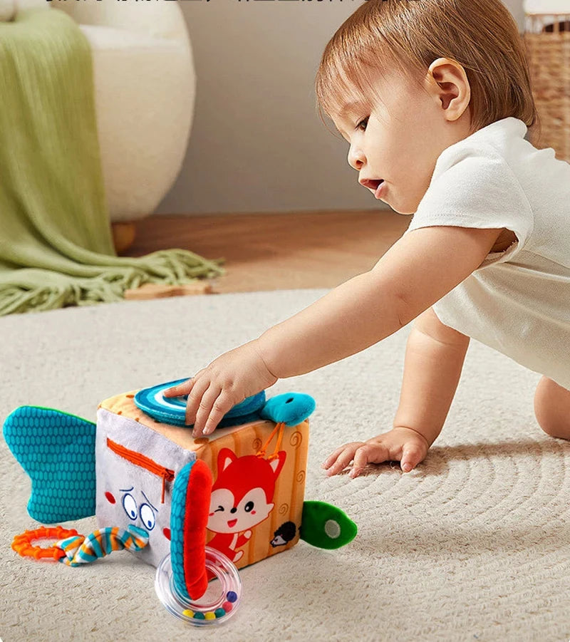 Activity Sensory Building Block Crib Stroller Hanging Toys Soft Cloth Cube Educational Baby Toy Baby Plush Rattles Mobiles Toys