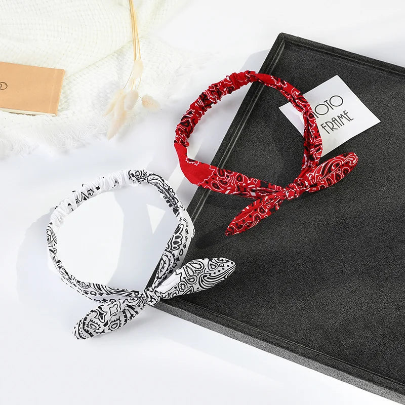 Paisley Bandana Hairbands Cute Rabbit Ear Turban Headwrap Hair Band Girls Accessories Fashion Top Knotted Bow Headband for Women