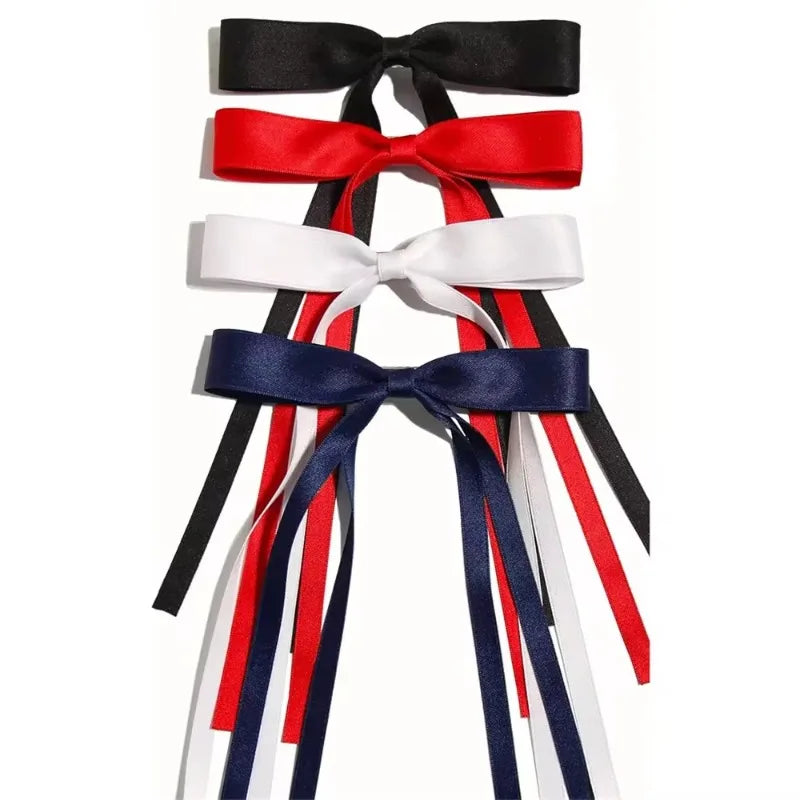 4/6/8 PCS Satin Ribbon Bows Hair Clip for Women Korean Sweat Long Tassel Tails BowKnot Barrettes Set Hairpin Girls Accessories