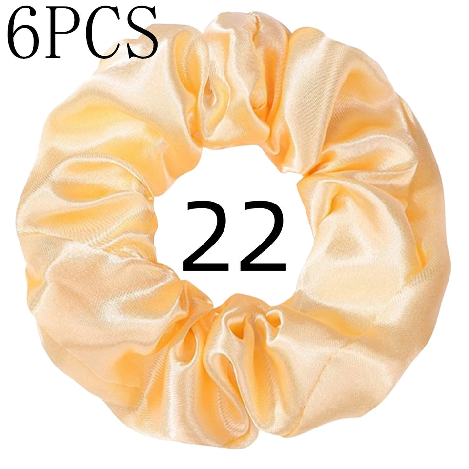 6pcs/lot Hair Scrunchies Bands Scrunchy Ties Ropes Ponytail Holder for Women or Girls Accessories Satin Headwear Solid 100 Color