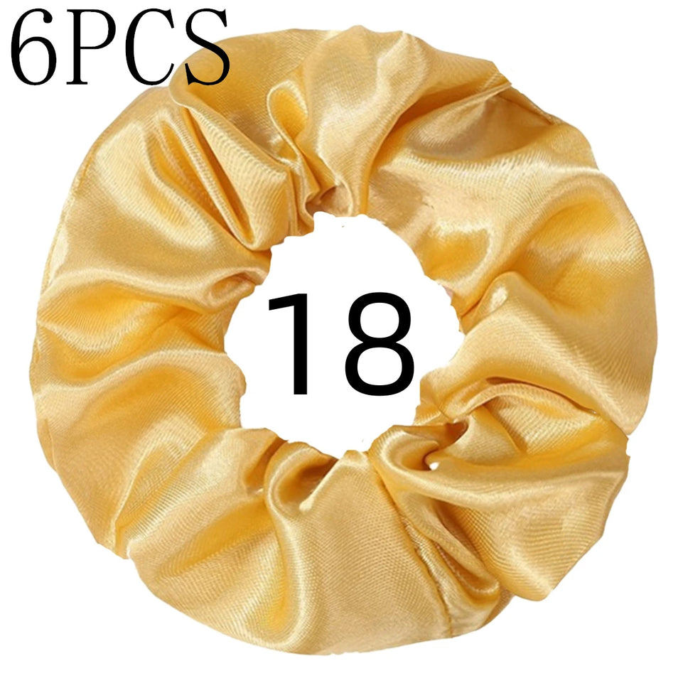 6pcs/lot Hair Scrunchies Bands Scrunchy Ties Ropes Ponytail Holder for Women or Girls Accessories Satin Headwear Solid 100 Color