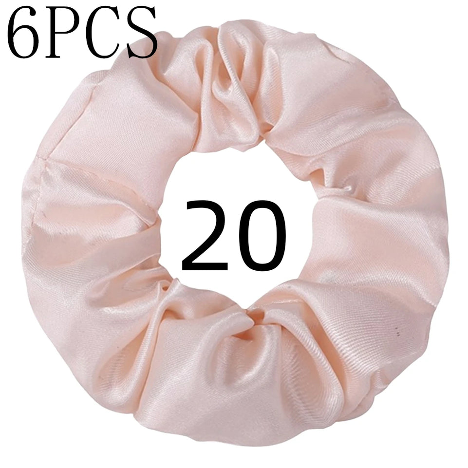 6pcs/lot Hair Scrunchies Bands Scrunchy Ties Ropes Ponytail Holder for Women or Girls Accessories Satin Headwear Solid 100 Color