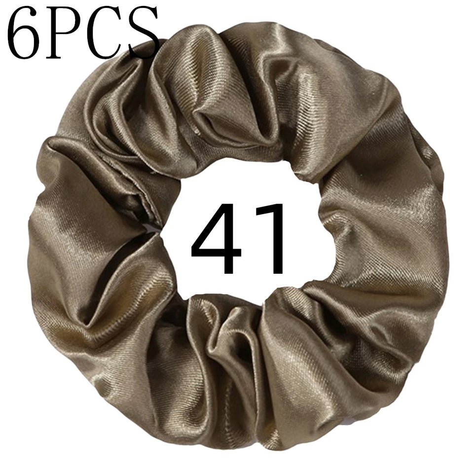 6pcs/lot Hair Scrunchies Bands Scrunchy Ties Ropes Ponytail Holder for Women or Girls Accessories Satin Headwear Solid 100 Color