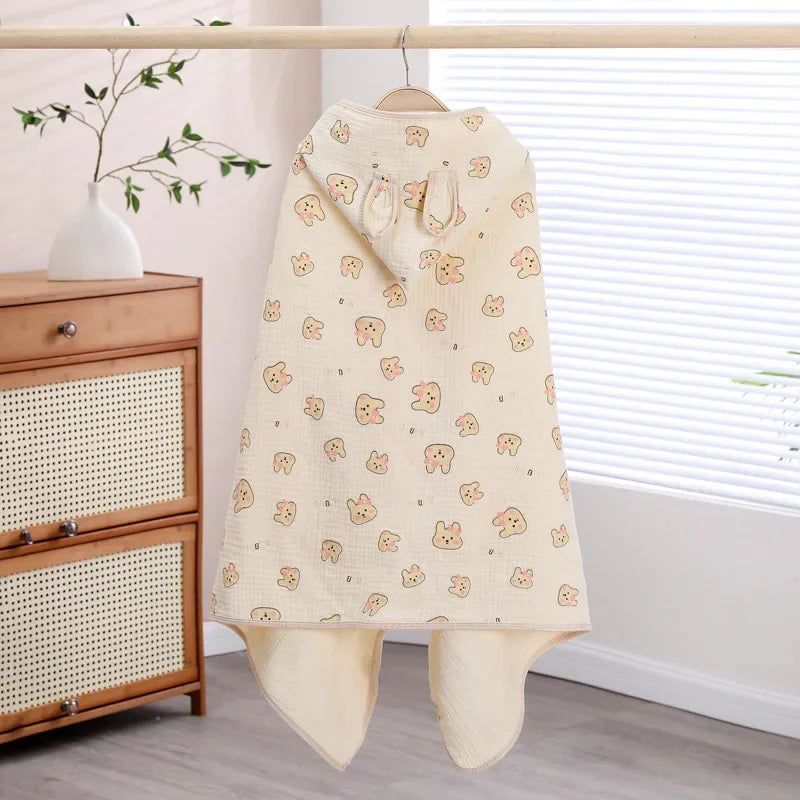 Baby Shower Towel Gauze Soft Absorbent Breathable Hooded Bathrobe Cartoon Bear Skin Friendly Durable Infant Bath Supplies