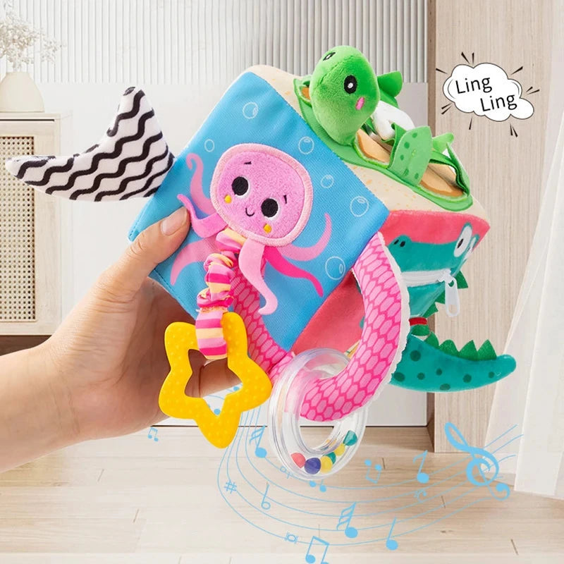 Activity Sensory Building Block Crib Stroller Hanging Toys Soft Cloth Cube Educational Baby Toy Baby Plush Rattles Mobiles Toys