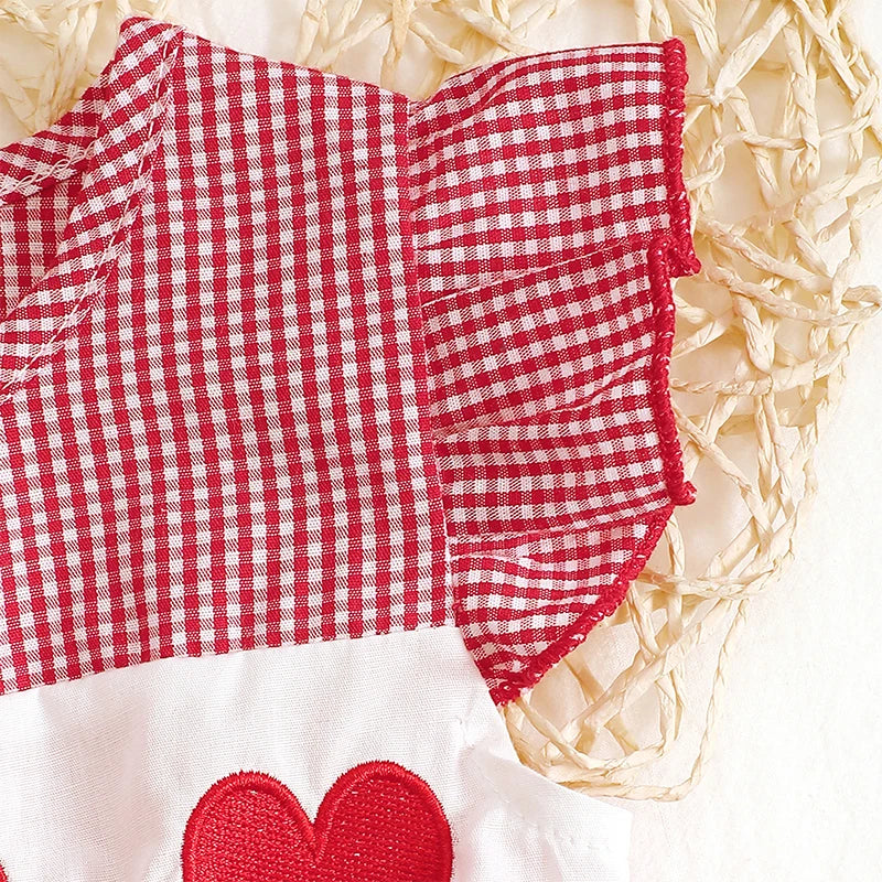Baby Girl Valentines Day Outfit Newborn Heart Plaid Bubble Romper Bowknot Ruffle Bodysuit Smocked Baby Clothes