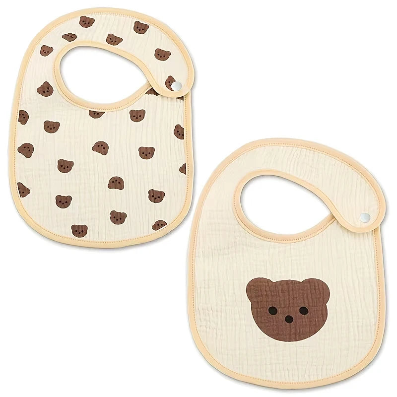 2pcs Newborn Baby Cotton Gauze Bibs Waterproof Infant Boys Girls Burp Cloths Printing Scarf Toddler Saliva Towel Feeding Stuff