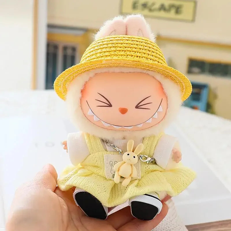 For 17cm Ropa Labubu v1/v2/v3 cloth Doll T-Shirt Overalls Pants Set Baby Clothes and 10cm cotton Doll Clothes Skirt