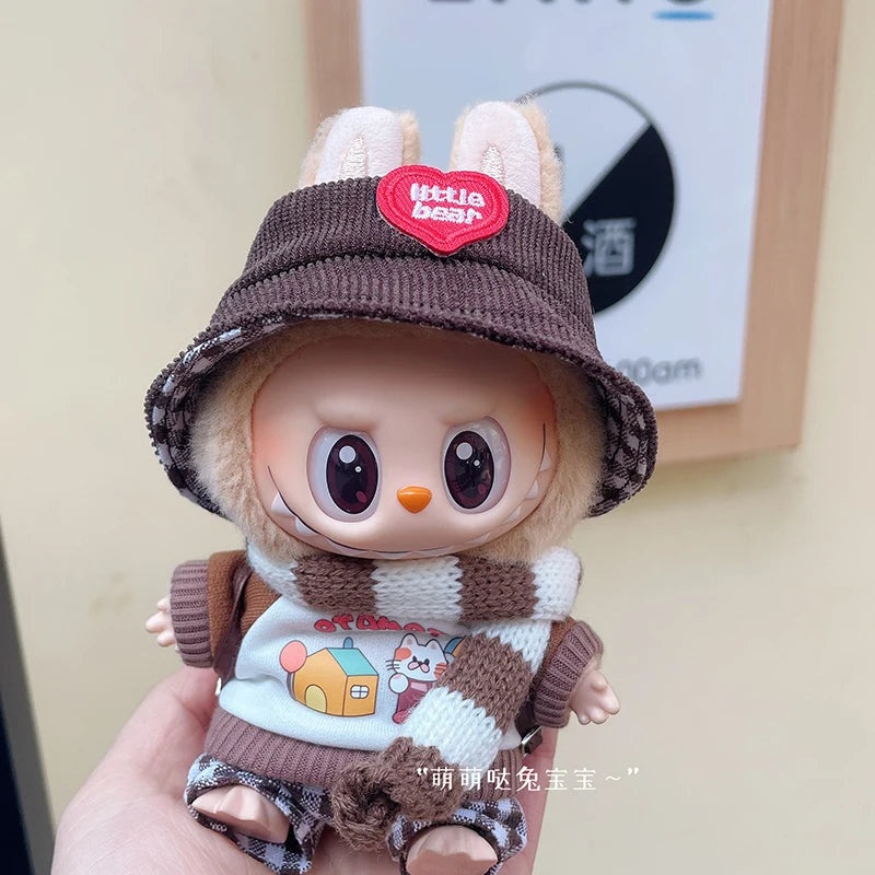 New Doll Clothes Pendant Set LABUBU sitting party clothes Bear Hat Love Sweater Set DIY Doll Accessories Fun Cute Baby Clothes