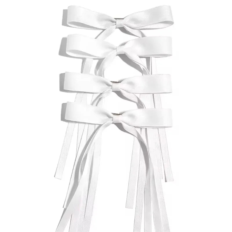 4/6/8 PCS Satin Ribbon Bows Hair Clip for Women Korean Sweat Long Tassel Tails BowKnot Barrettes Set Hairpin Girls Accessories