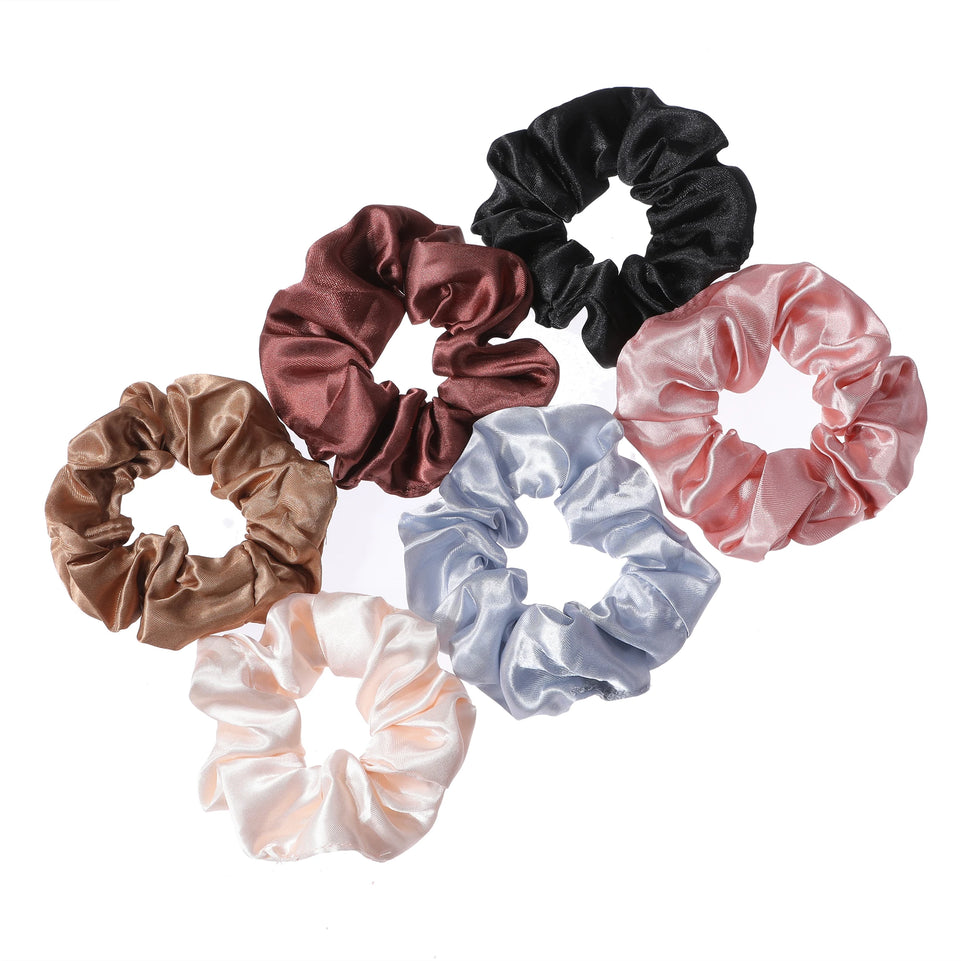 6pcs/lot Hair Scrunchies Bands Scrunchy Ties Ropes Ponytail Holder for Women or Girls Accessories Satin Headwear Solid 100 Color