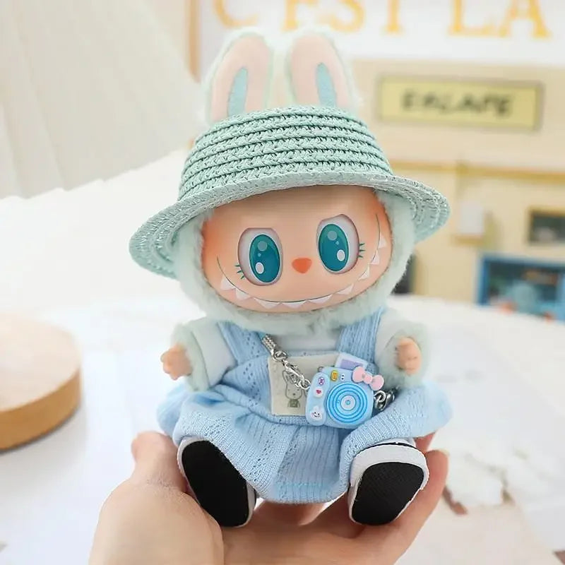 For 17cm Ropa Labubu v1/v2/v3 cloth Doll T-Shirt Overalls Pants Set Baby Clothes and 10cm cotton Doll Clothes Skirt