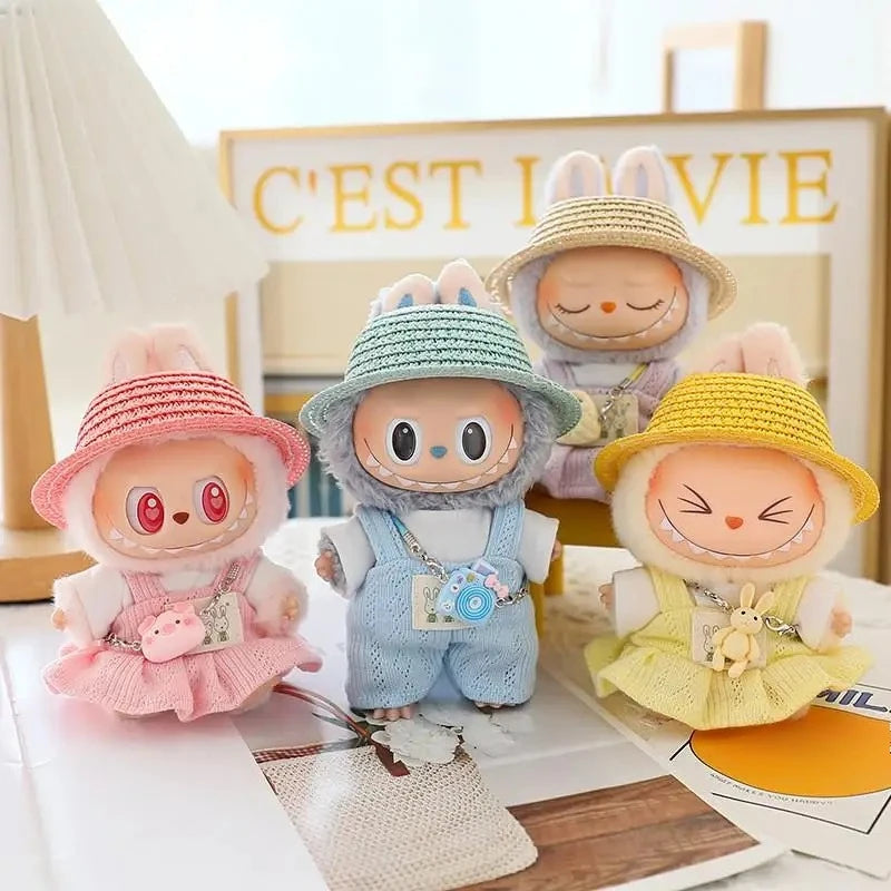 For 17cm Ropa Labubu v1/v2/v3 cloth Doll T-Shirt Overalls Pants Set Baby Clothes and 10cm cotton Doll Clothes Skirt