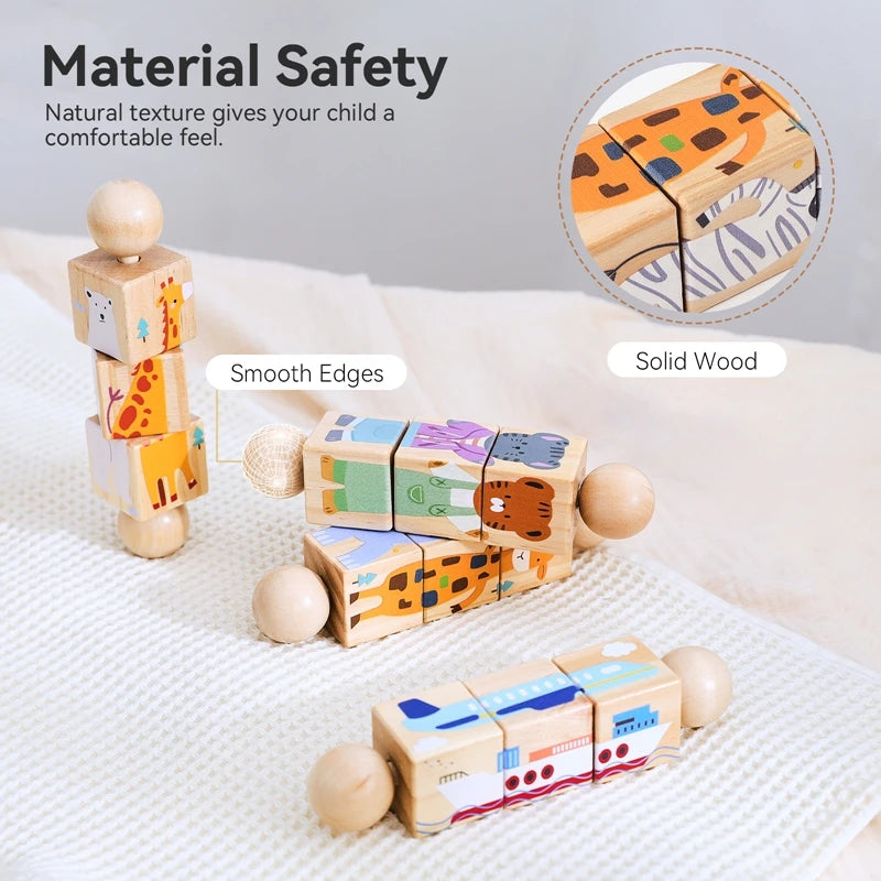 Baby Wooden Rotating Jigsaw Puzzle Hand bell Toy Montessori Educational Sensory Cognition Toys Wooden Music Rattle Toy Baby Gift