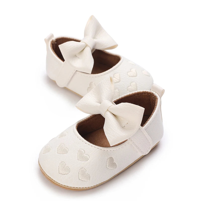 Baby Shoes Girls' Newborn White Series Forefoot Shoes PU Leather Flat Bottom Soft Sole Baby Shoes Bow Baby Princess Shoes