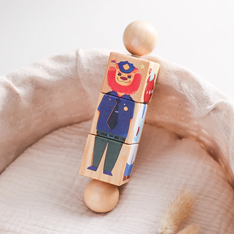 Baby Wooden Rotating Jigsaw Puzzle Hand bell Toy Montessori Educational Sensory Cognition Toys Wooden Music Rattle Toy Baby Gift