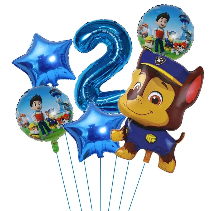 6pcs Cartoon Paw Patrol Theme Foil Balloon Number Balloon Childrens Birthday Party Decoration Baby Gift Party Chase Skye Balloon