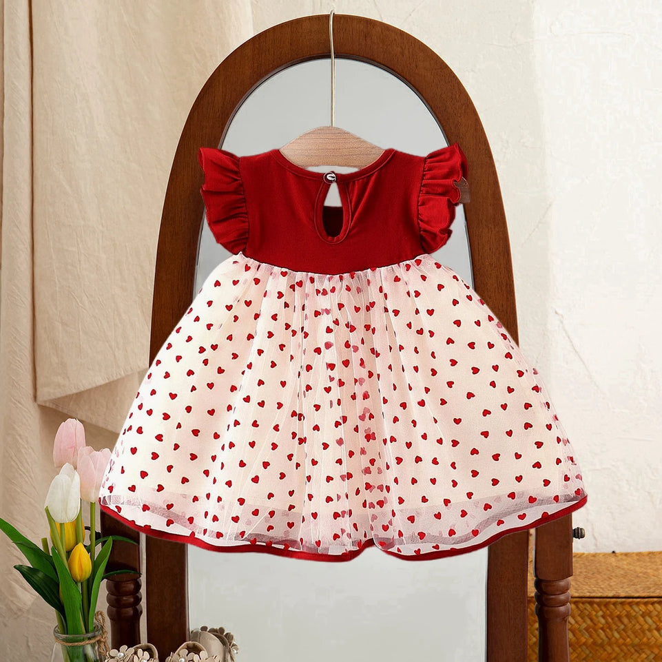 Baby Girl Dress Summer Full Printed Love Sleeve Girls Dress Cute Bowknot Girls New Year Dresses Baby Clothes Girl