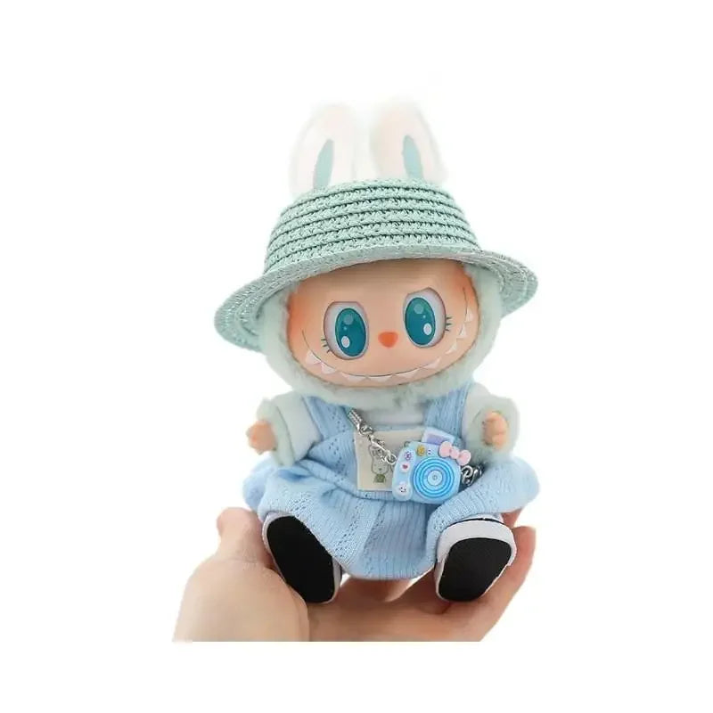 For 17cm Ropa Labubu v1/v2/v3 cloth Doll T-Shirt Overalls Pants Set Baby Clothes and 10cm cotton Doll Clothes Skirt