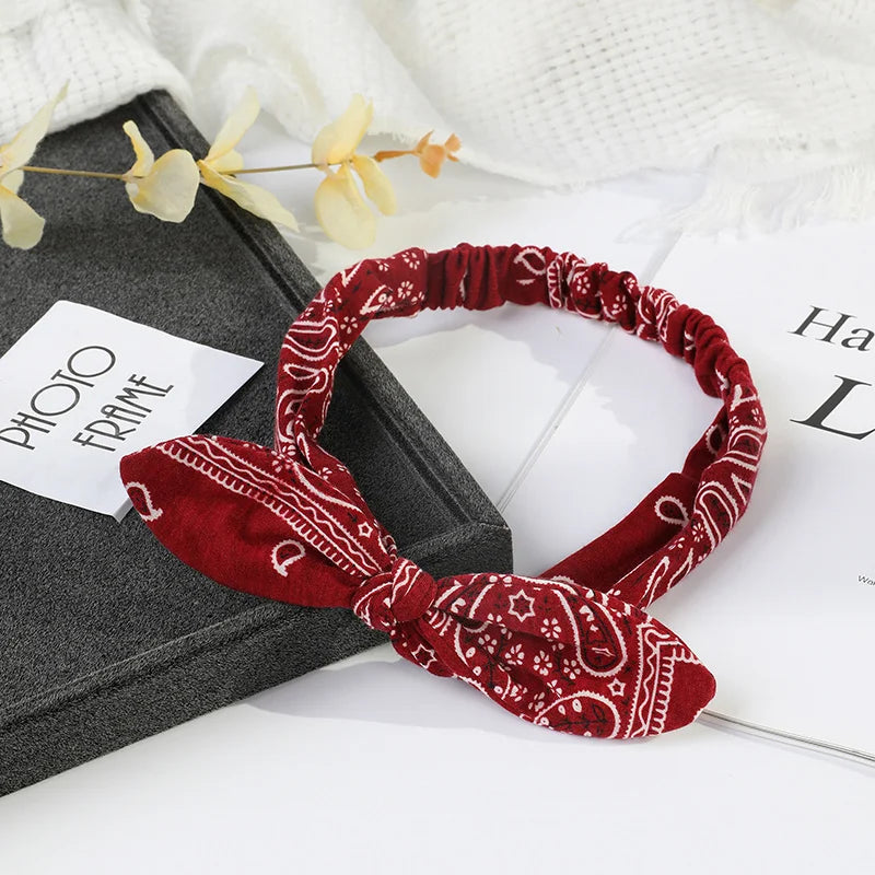 Paisley Bandana Hairbands Cute Rabbit Ear Turban Headwrap Hair Band Girls Accessories Fashion Top Knotted Bow Headband for Women