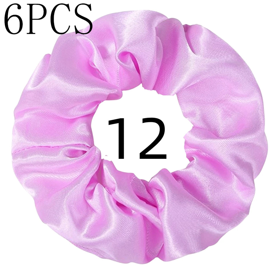 6pcs/lot Hair Scrunchies Bands Scrunchy Ties Ropes Ponytail Holder for Women or Girls Accessories Satin Headwear Solid 100 Color