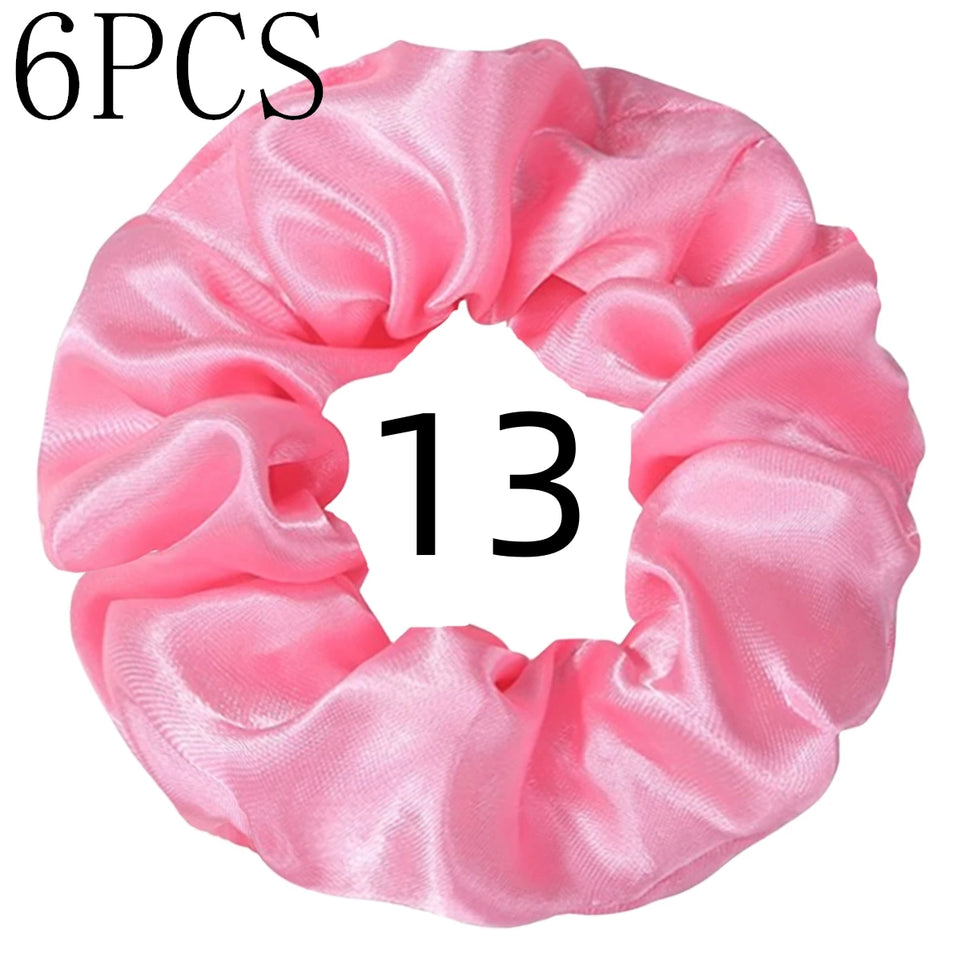 6pcs/lot Hair Scrunchies Bands Scrunchy Ties Ropes Ponytail Holder for Women or Girls Accessories Satin Headwear Solid 100 Color