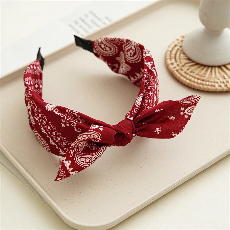 Paisley Bandana Hairbands Cute Rabbit Ear Turban Headwrap Hair Band Girls Accessories Fashion Top Knotted Bow Headband for Women