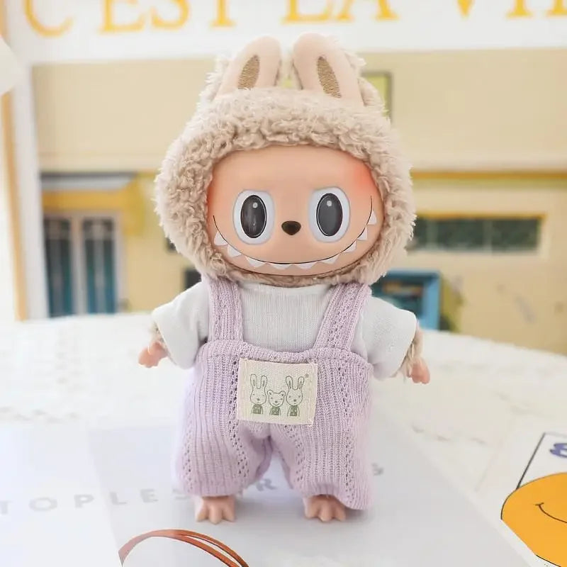 For 17cm Ropa Labubu v1/v2/v3 cloth Doll T-Shirt Overalls Pants Set Baby Clothes and 10cm cotton Doll Clothes Skirt