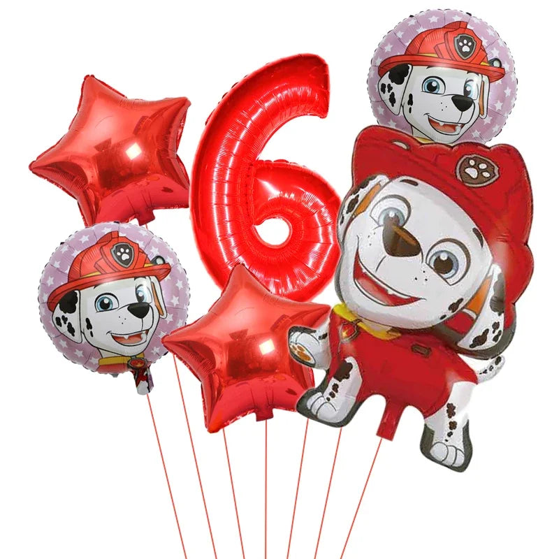 6pcs Cartoon Paw Patrol Theme Foil Balloon Number Balloon Childrens Birthday Party Decoration Baby Gift Party Chase Skye Balloon